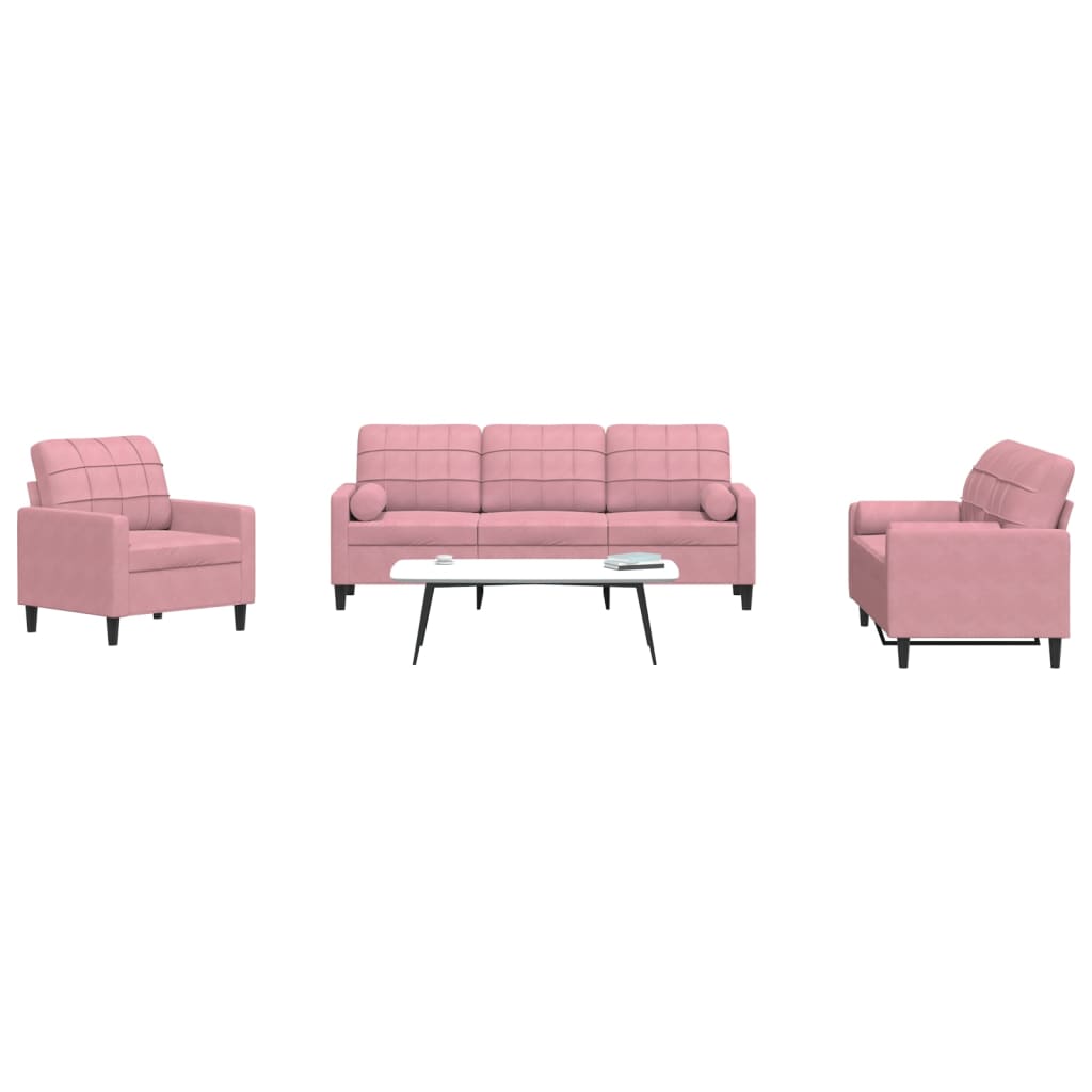 Set di Divani 3 pz con Cuscini e Rinforzi rosa in Velluto 3278374