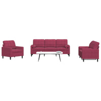 Set di Divani 3 pz con Cuscini e Rinforzi Rosso Vino in Velluto 3278375