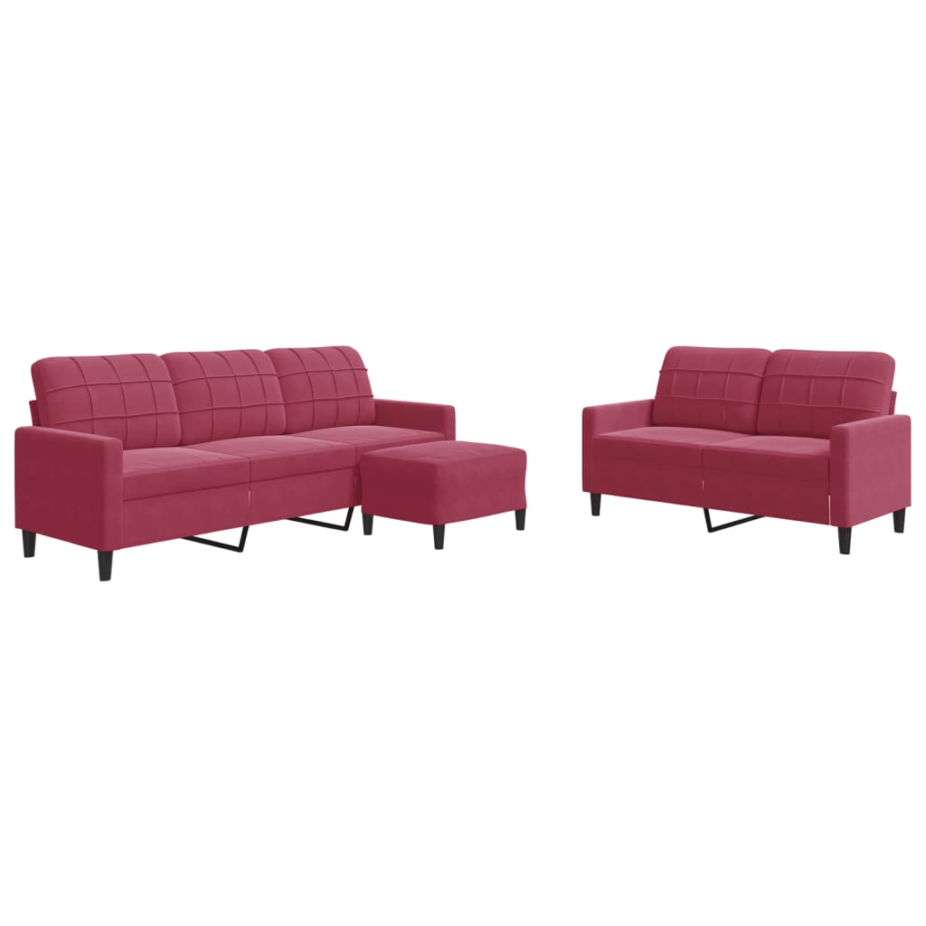 Set di Divani 3 pz con Cuscini Rosso Vino in Velluto 3278405