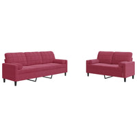 Set di Divani 2 pz con Cuscini e Rinforzi Rosso Vino in Velluto 3278415