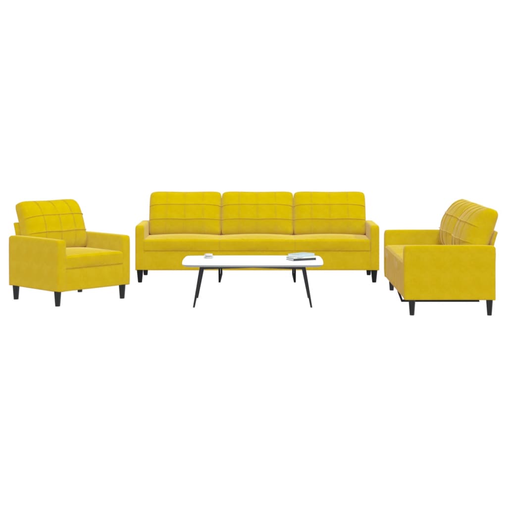 Set di Divani 3 pz con Cuscini giallo in Velluto 3278437