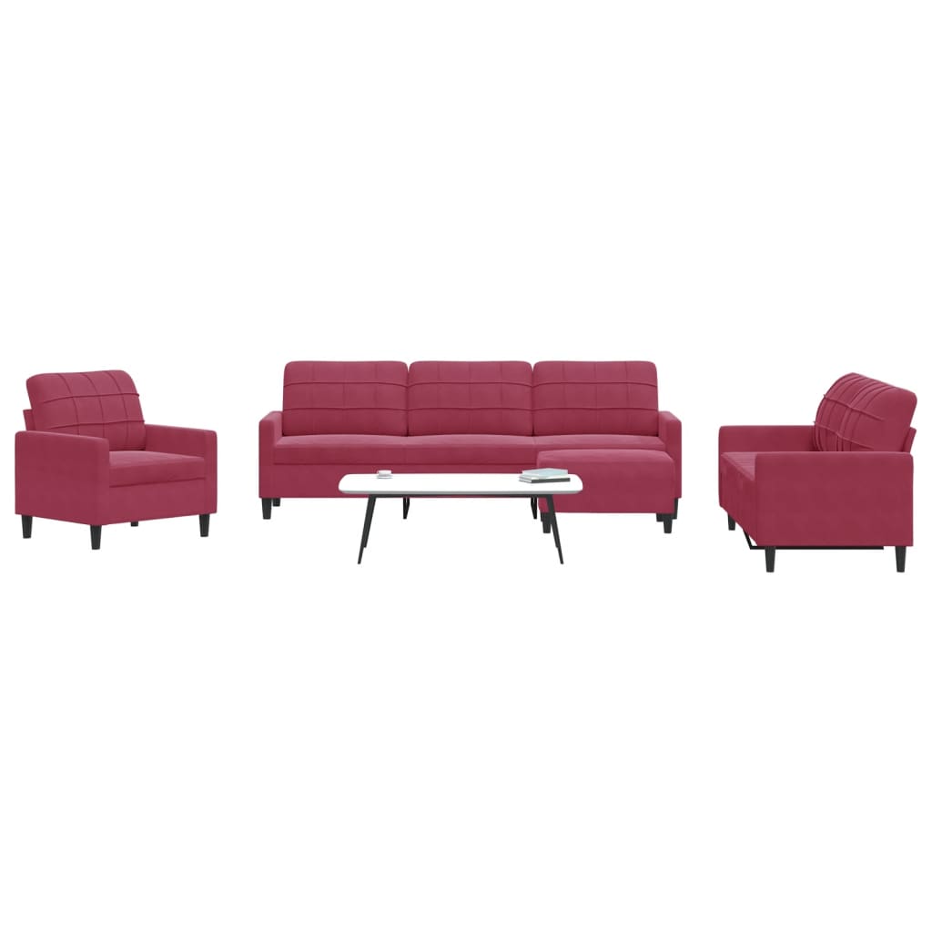 Set di Divani 4 pz con Cuscini Rosso Vino in Velluto 3278445