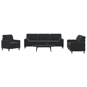 Set di Divani 3 pz con Cuscini e Rinforzi Nero in Velluto 3278456