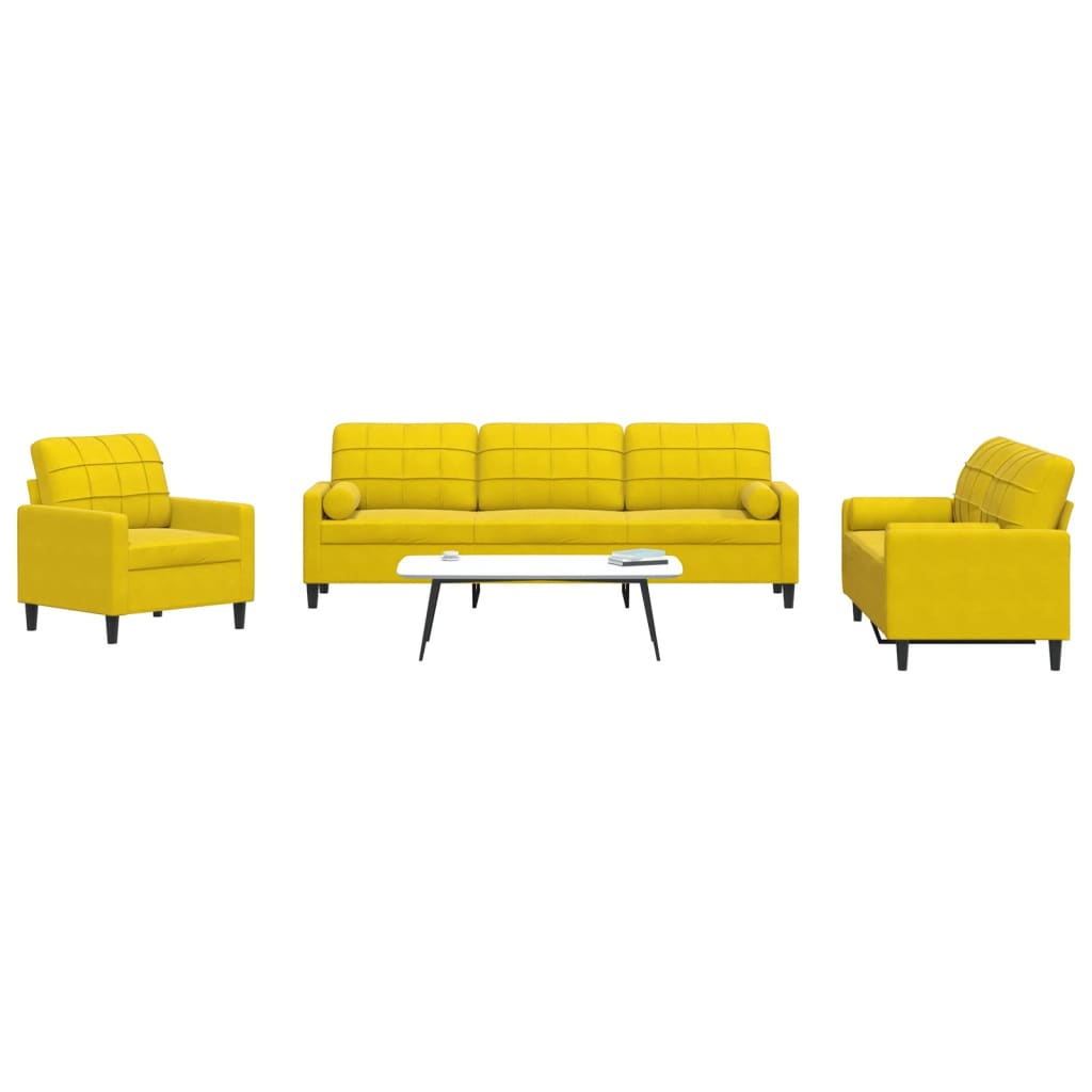 Set di Divani 3 pz con Cuscini e Rinforzi Giallo in Velluto 3278457