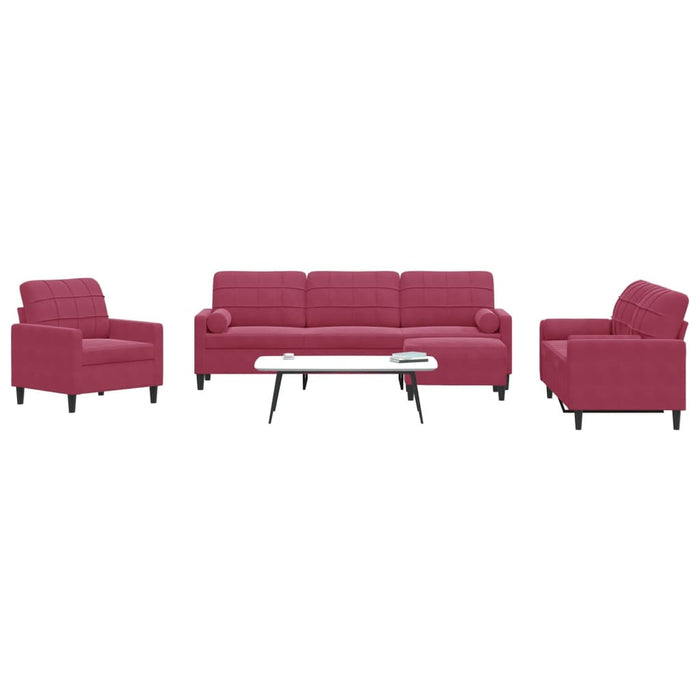 Set di Divani 4 pz con Cuscini e Rinforzi Rosso Vino in Velluto 3278465