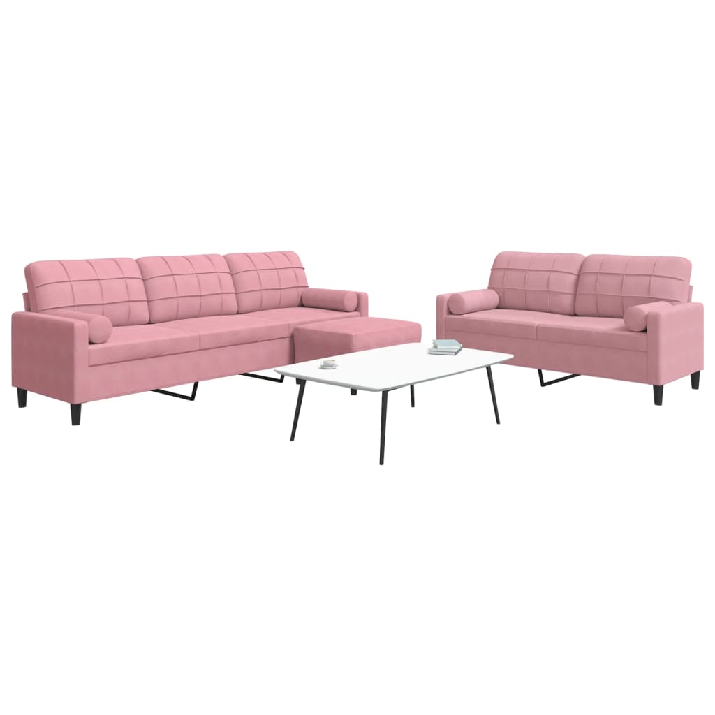 Set di Divani 3 pz con Cuscini e Rinforzi rosa in Velluto 3278504