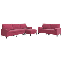 Set di Divani 3 pz con Cuscini e Rinforzi Rosso Vino in Velluto 3278505