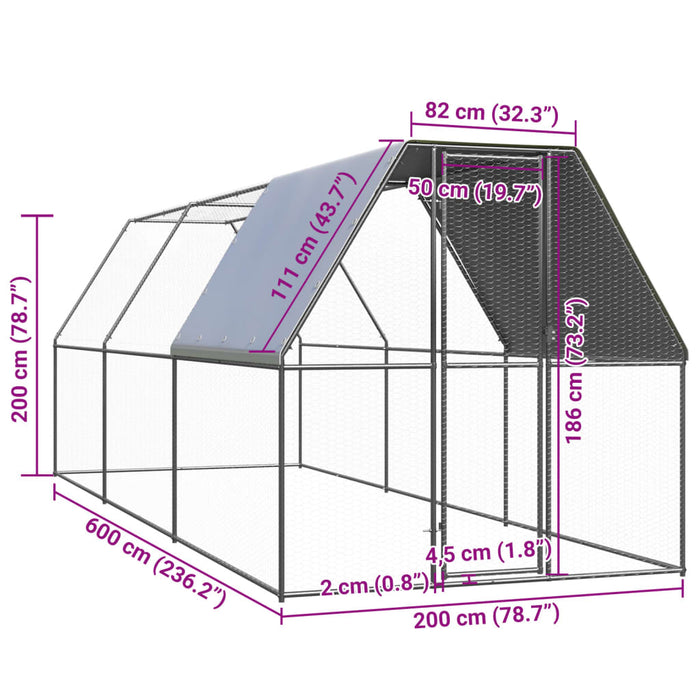 Gabbia per Polli 2x6x2 m in Acciaio Zincato 3278804