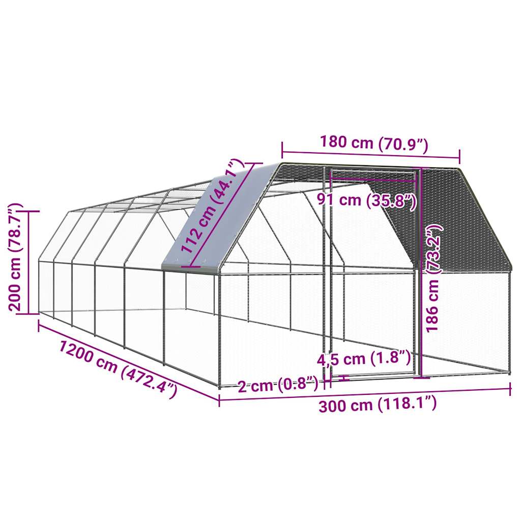 Gabbia per Polli 3x12x2 m in Acciaio Zincato 3278812