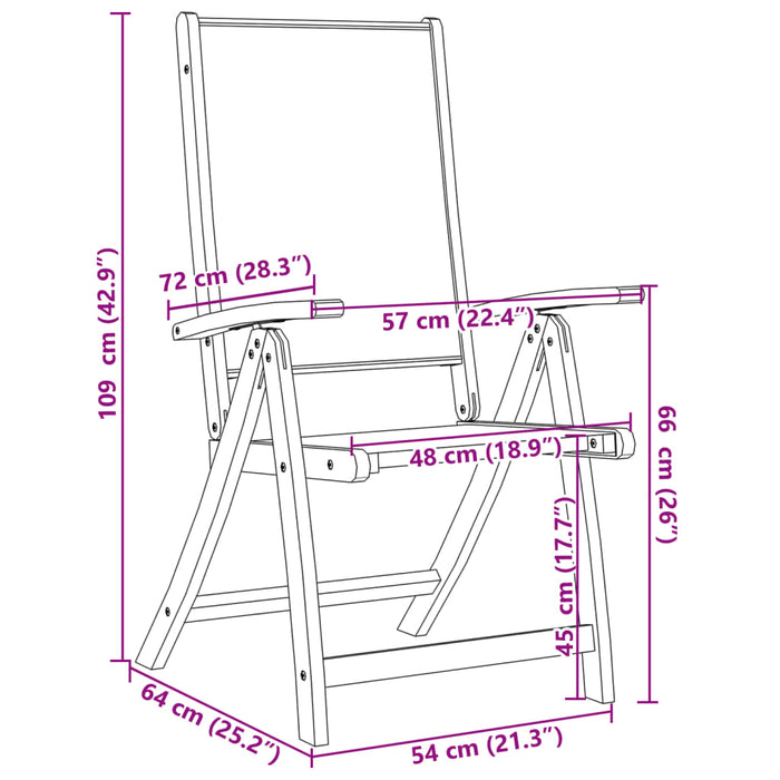 Sedie da Giardino Pieghevoli 4 pz Massello d'Acacia e Textilene 3279235