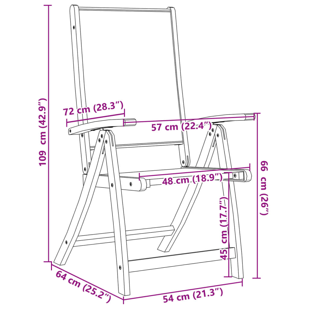 Sedie da Giardino Pieghevoli 4 pz Massello d'Acacia e Textilene 3279241