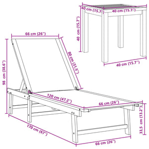 Lettini Prendisole 2 pz e Tavolo Crema Legno Acacia e Textilene 3279252