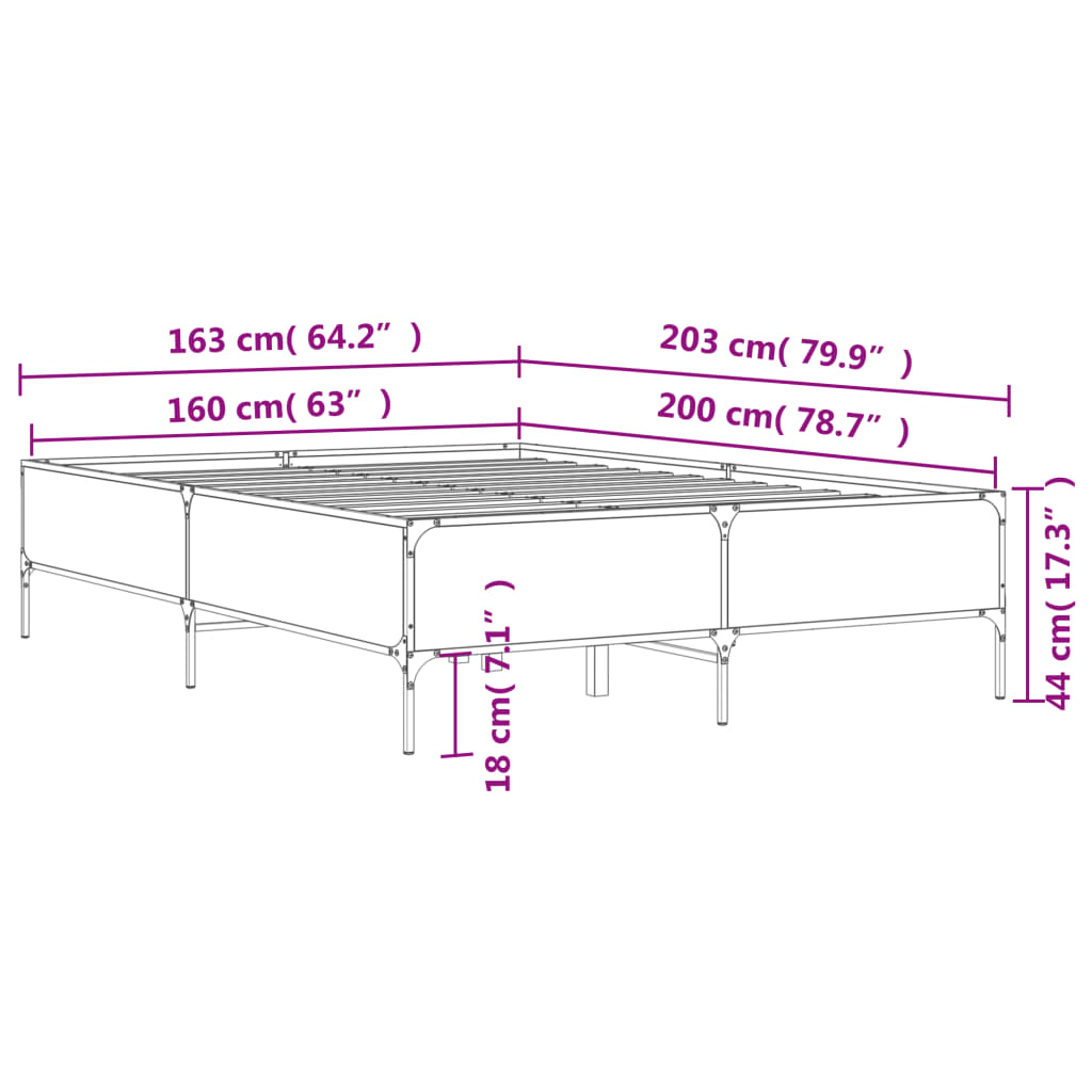 Giroletto Grigio Sonoma 160x200 cm in Legno Multistrato Metallo 3279790