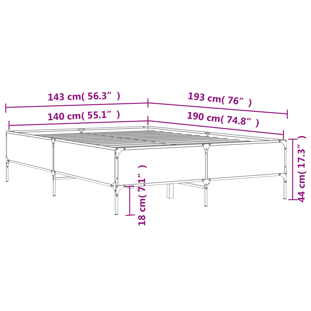 Giroletto Nero 140x190 cm in Legno Multistrato e Metallo 3279807