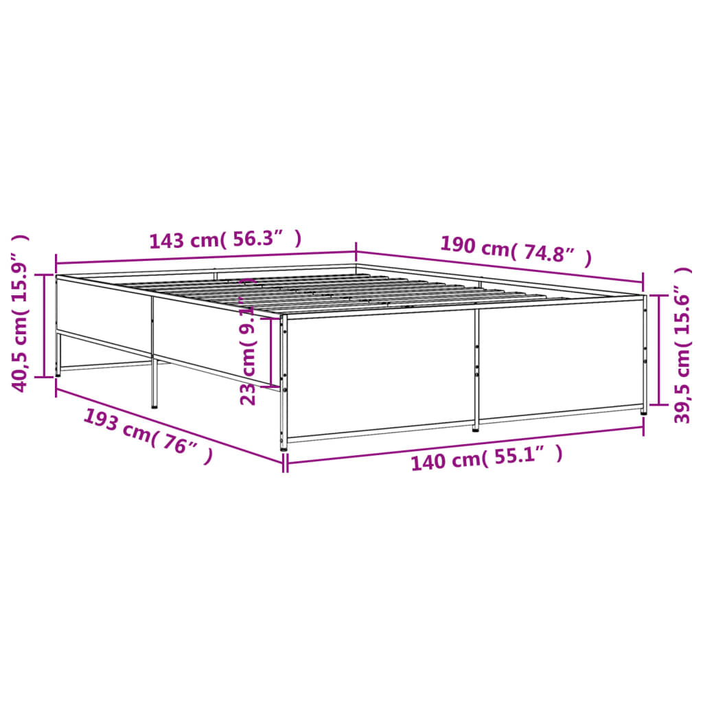 Giroletto Nero 140x190 cm in Legno Multistrato e Metallo 3279897