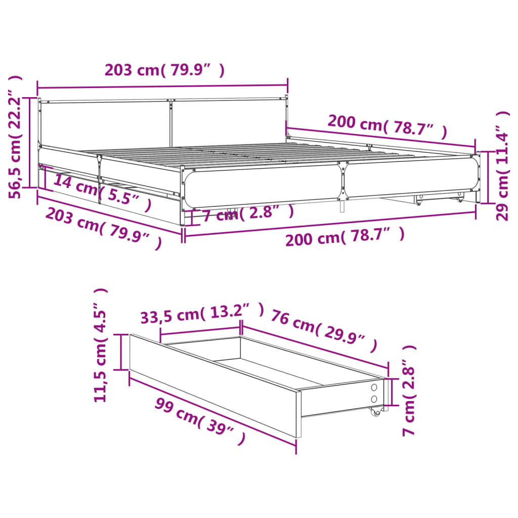 Giroletto con Cassetti Nero 200x200 cm in Legno Multistrato 3279912