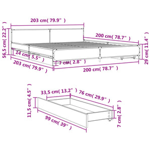 Giroletto con Cassetti Nero 200x200 cm in Legno Multistrato 3279912