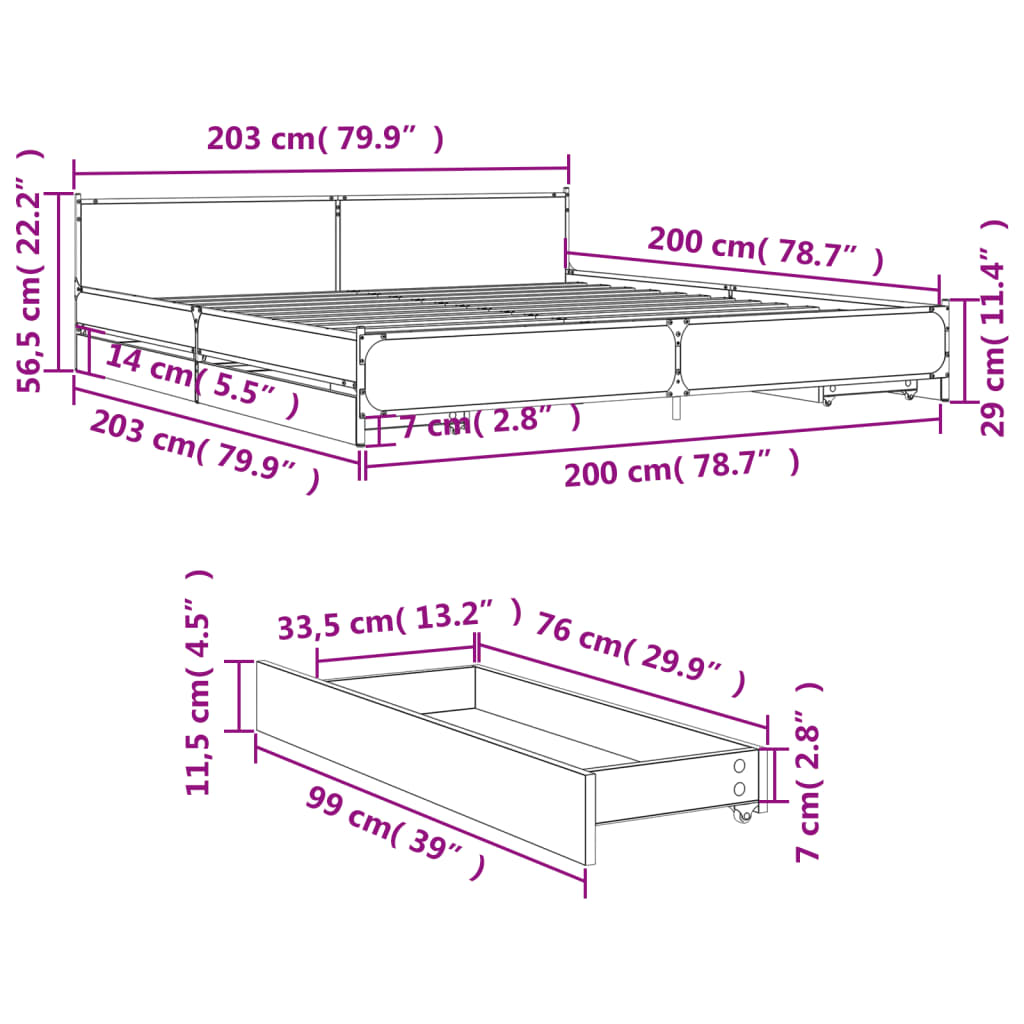 Giroletto Cassetti Rovere Marrone 200x200 cm Legno Multistrato 3279916