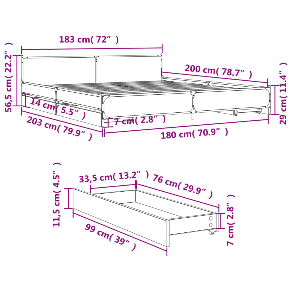 Giroletto Cassetti Rovere Sonoma 180x200 cm Legno Multistrato 3279918