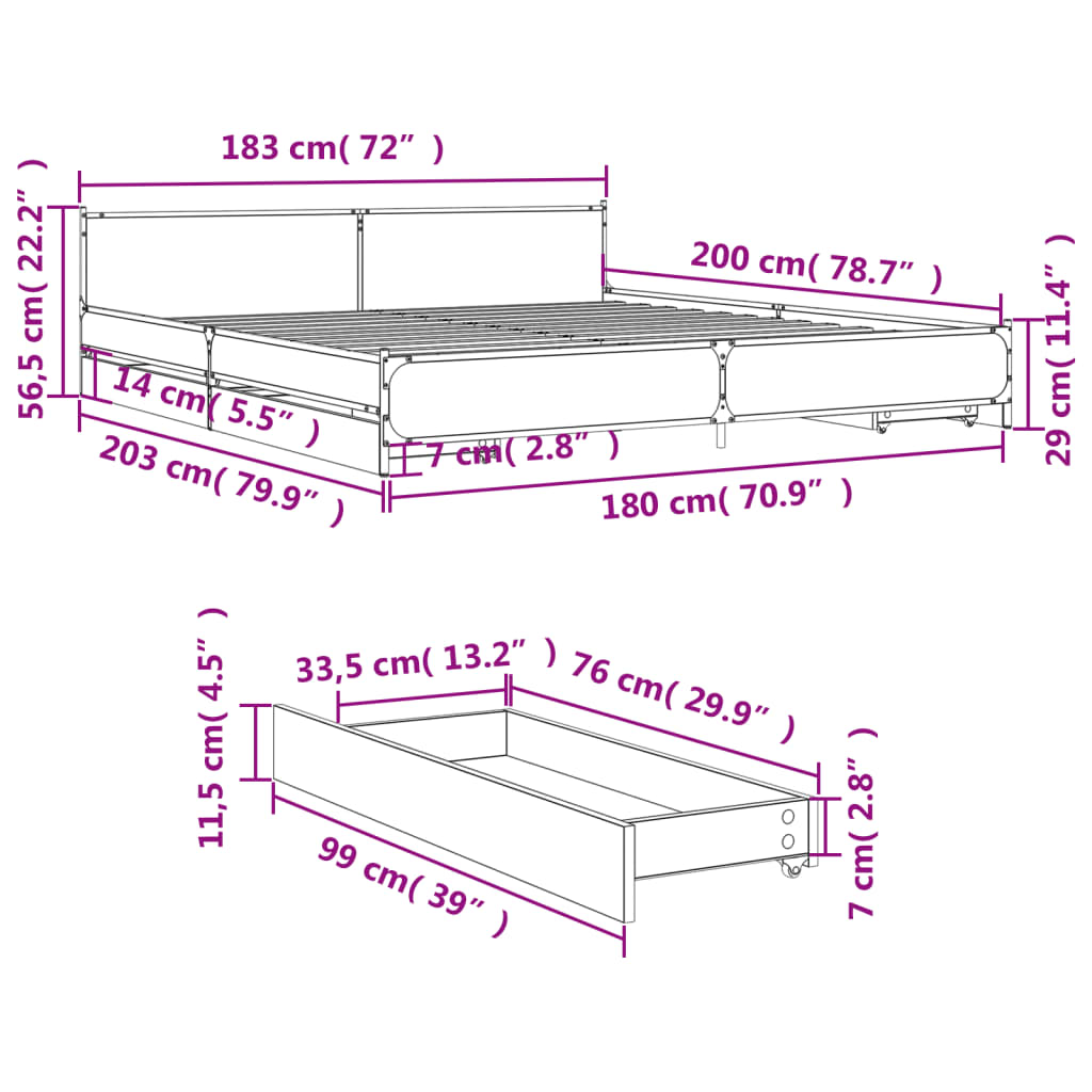 Giroletto con Cassetti Rovere Fumo 180x200 cm Legno Multistrato 3279919