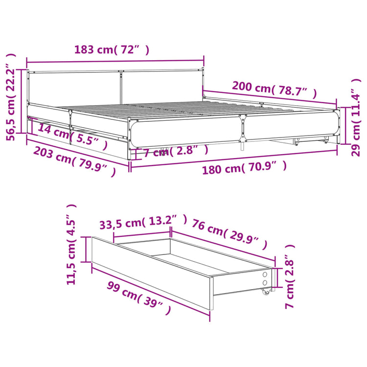 Giroletto con Cassetti Rovere Fumo 180x200 cm Legno Multistrato 3279919