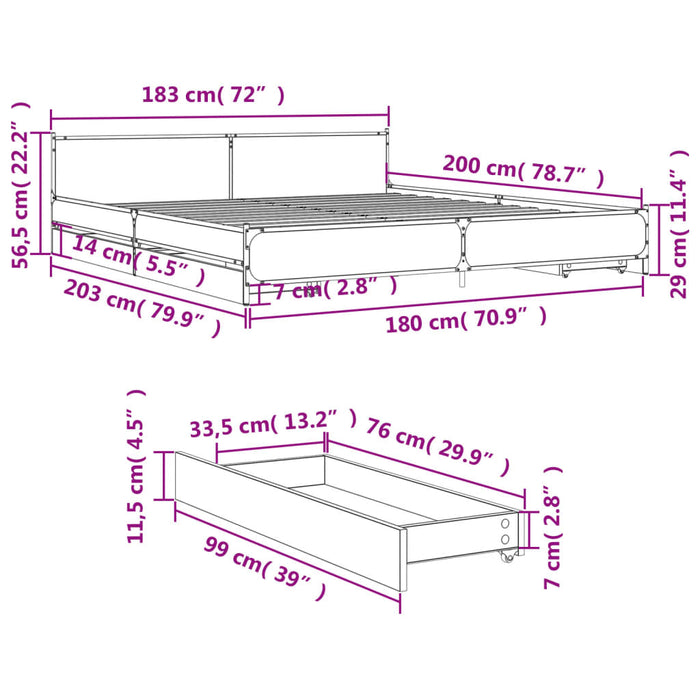 Giroletto Cassetti Grigio Sonoma 180x200 cm Legno Multistrato 3279920