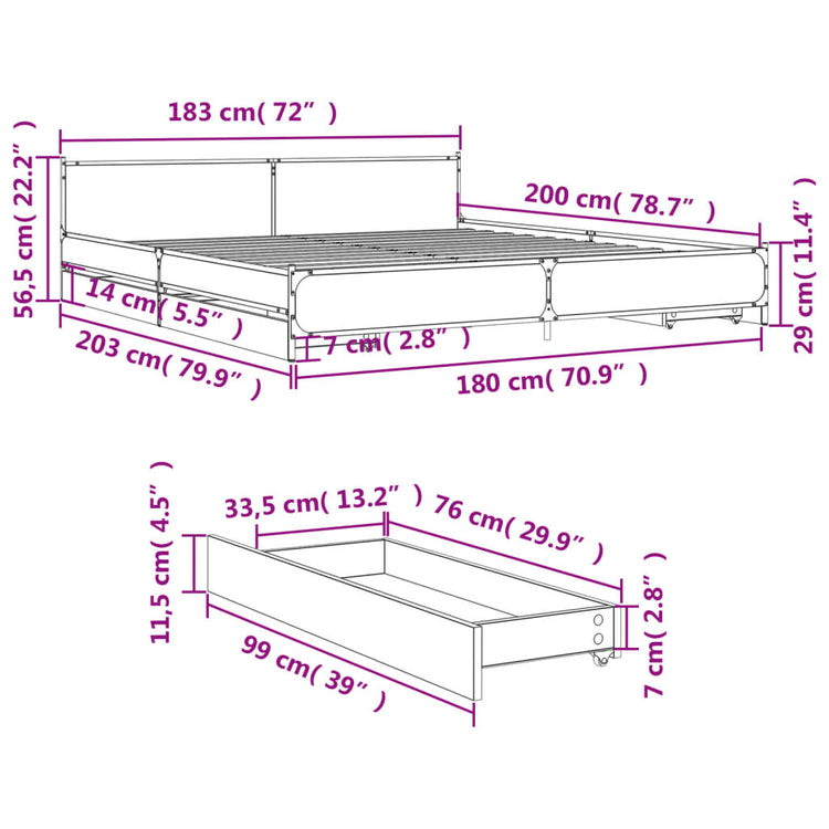 Giroletto Cassetti Grigio Sonoma 180x200 cm Legno Multistrato 3279920