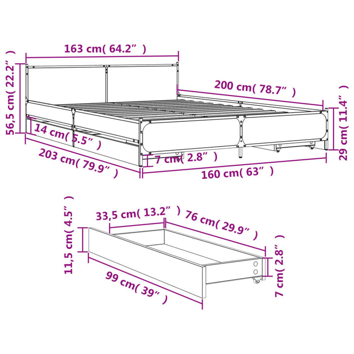 Giroletto con Cassetti Rovere Fumo 160x200 cm Legno Multistrato 3279924