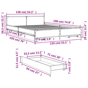 Giroletto con Cassetti Nero 135x190 cm in Legno Multistrato 3279947