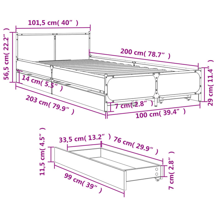 Giroletto Cassetti Rovere Sonoma 100x200 cm Legno Multistrato 3279963