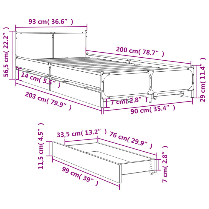 Giroletto Cassetti Rovere Sonoma 90x200 cm Legno Multistrato 3279968