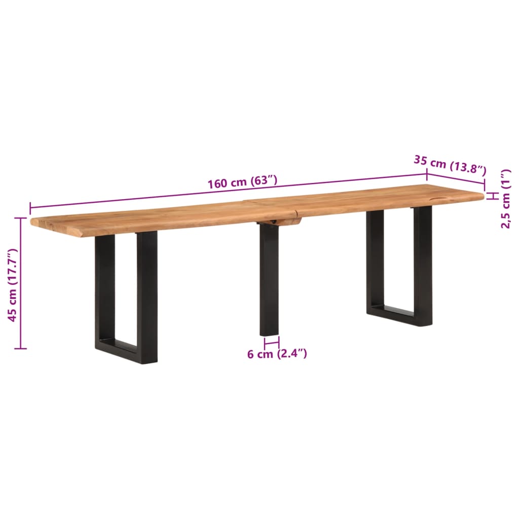 Panca 160 cm in Legno Massello di Acacia e Acciaio 4006411