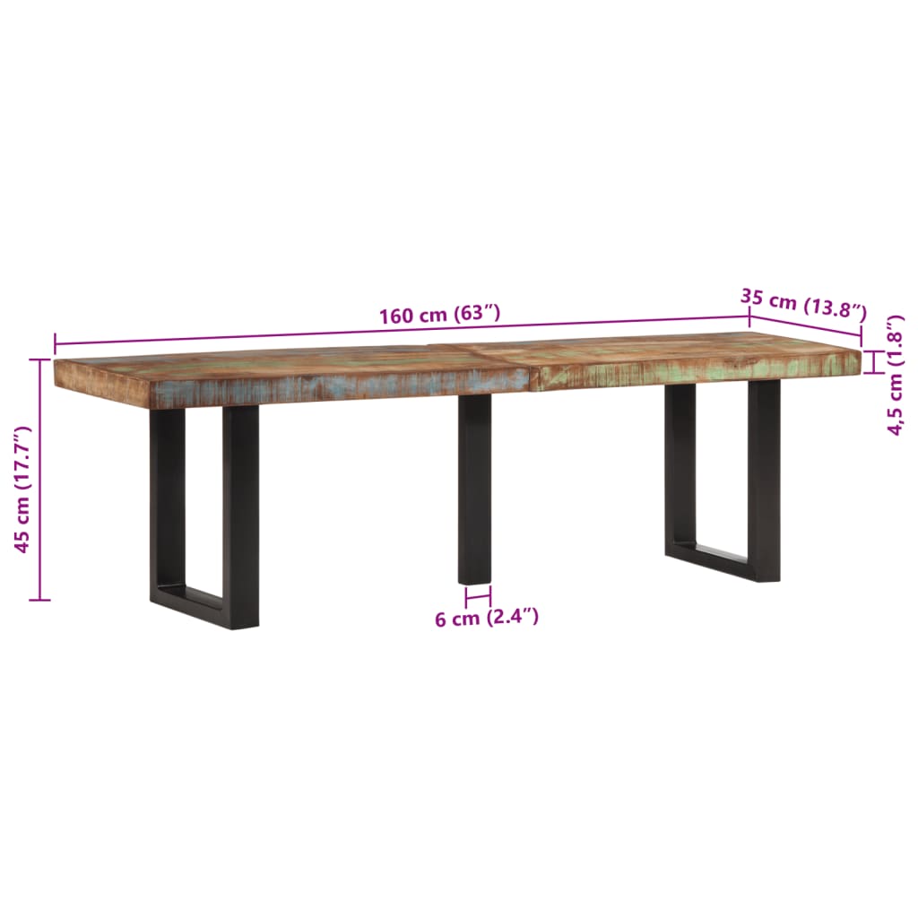 Panca 160 cm in Legno Massello di Recupero e Acciaio 4006412