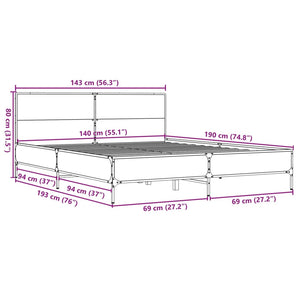 Giroletto Grigio Sonoma 140x190 cm in Legno Multistrato Metallo 3280035