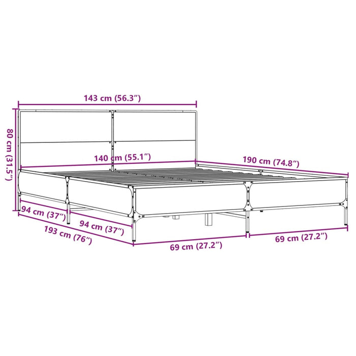 Giroletto Grigio Sonoma 140x190 cm in Legno Multistrato Metallo 3280035