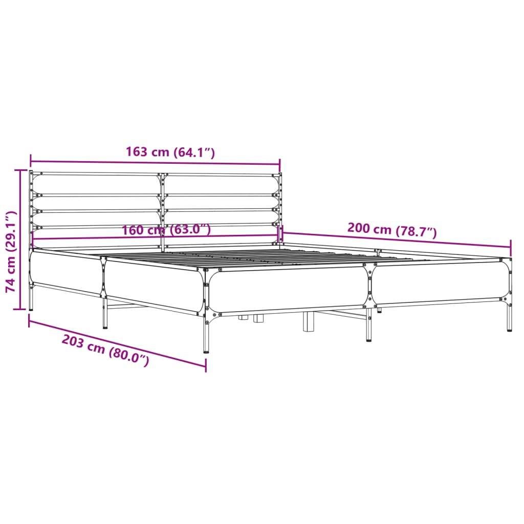 Giroletto Grigio Sonoma 160x200 cm in Legno Multistrato Metallo 3280055