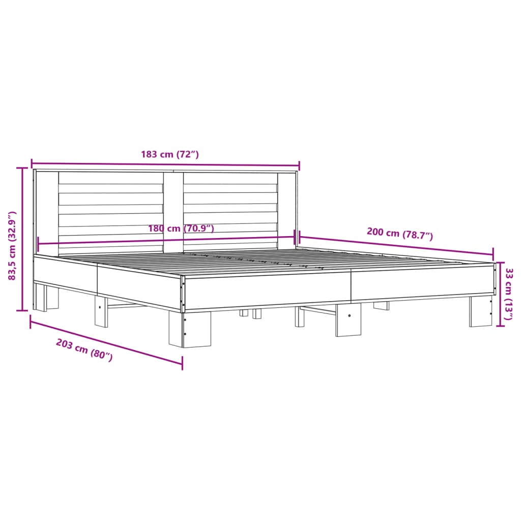 Giroletto Nero 180x200 cm in Legno Multistrato e Metallo 3280087