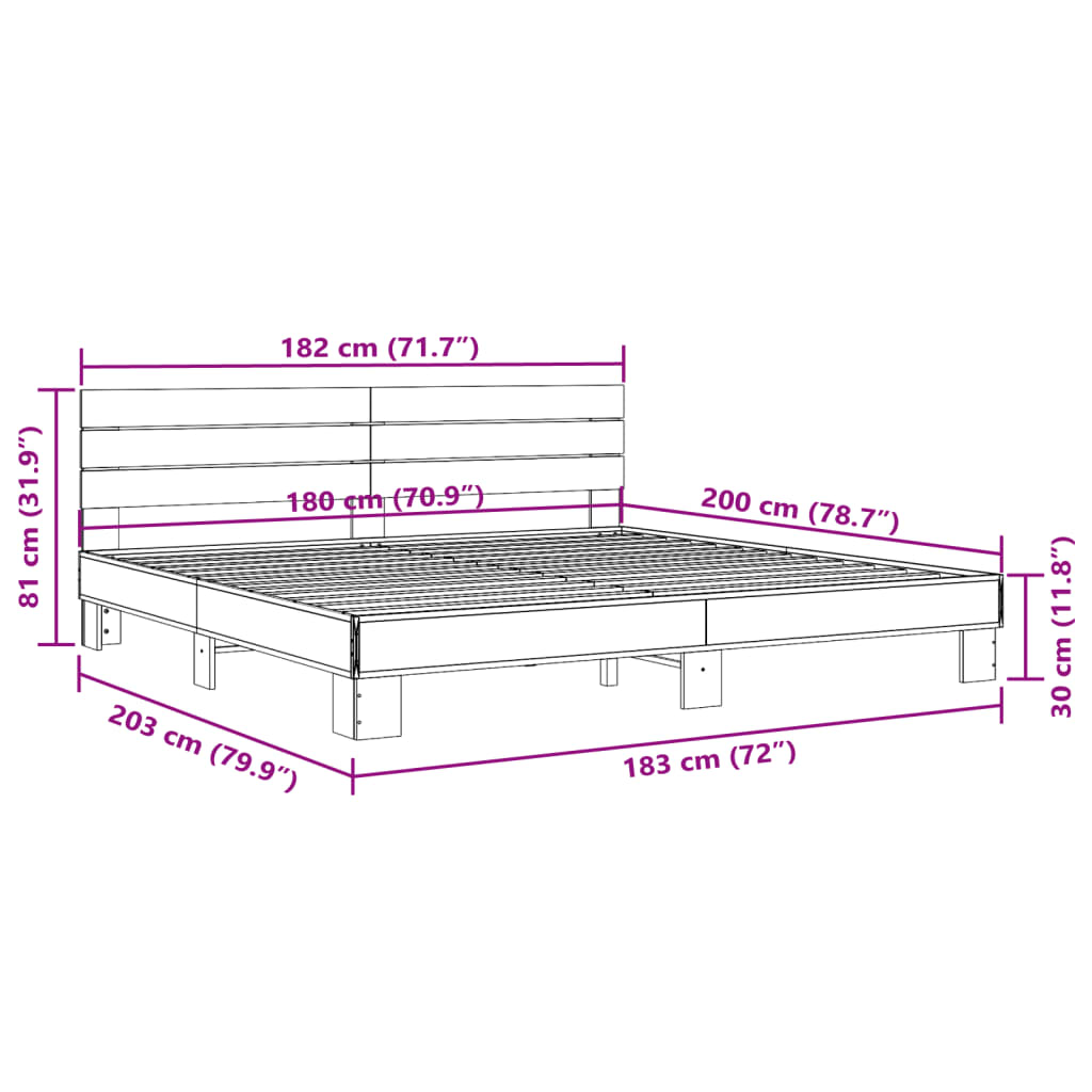 Giroletto Grigio Sonoma 180x200 cm in Legno Multistrato Metallo 3280135