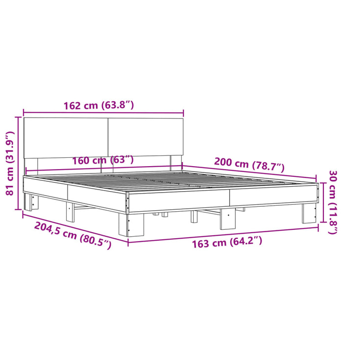 Giroletto Grigio Sonoma 160x200 cm in Legno Multistrato Metallo 3280185