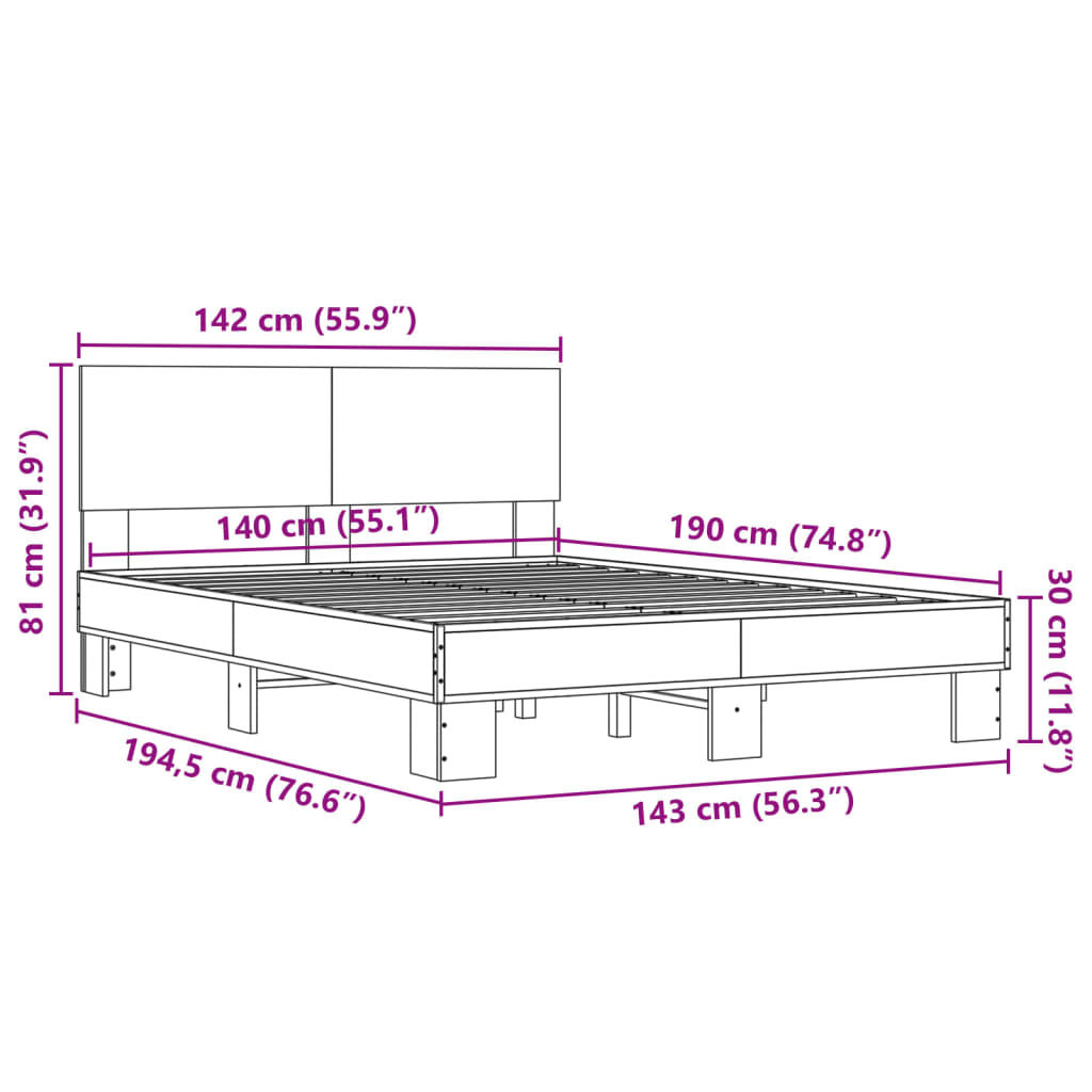 Giroletto Nero 140x190 cm in Legno Multistrato e Metallo 3280212