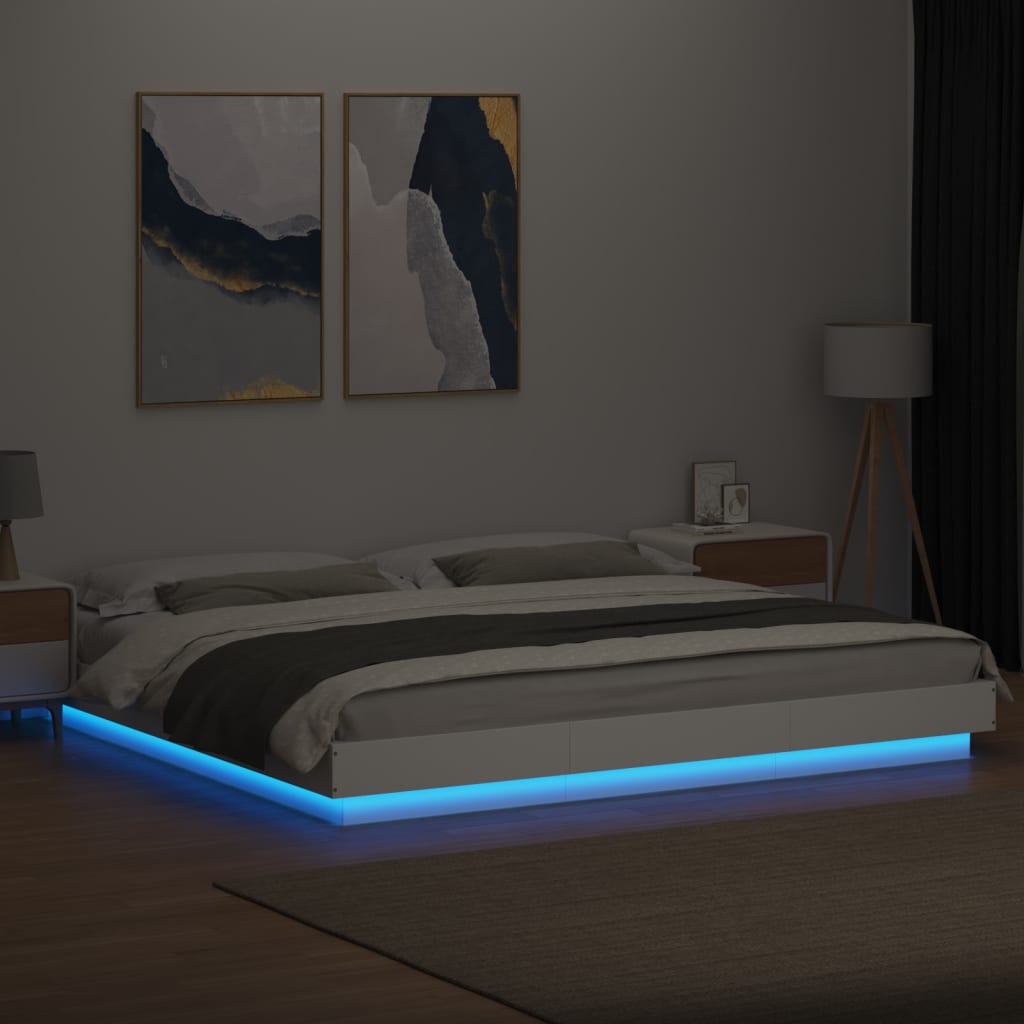 Giroletto con Luci LED Bianco 180x200 cm in Legno Multistrato 3281077