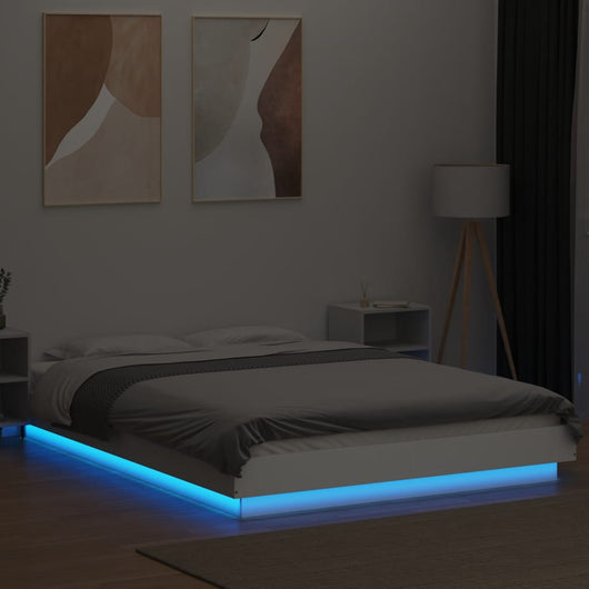 Giroletto con Luci LED Bianco 135x190 cm in Legno Multistrato 3281133