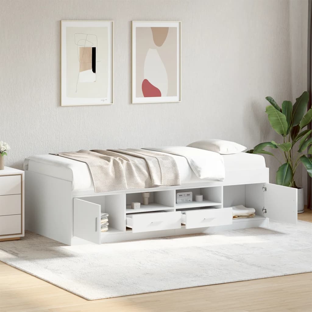 Divano Letto con Cassetti Bianco 75x190 cm in Legno Multistrato 3280258