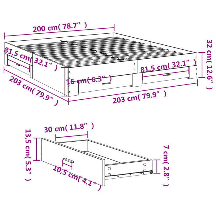 Giroletto con Cassetti Bianco 200x200 cm in Legno Multistrato 3280356