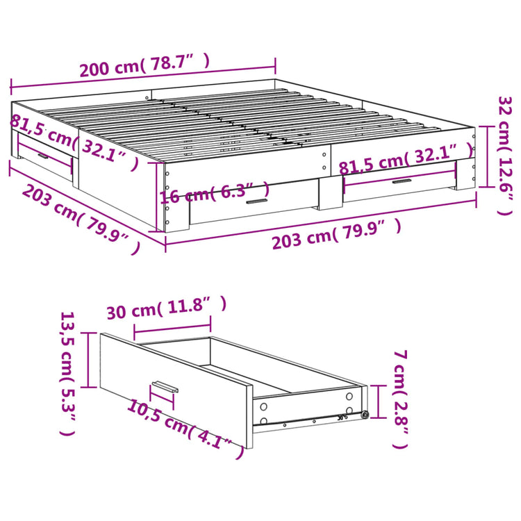 Giroletto con Cassetti Bianco 200x200 cm in Legno Multistrato 3280356