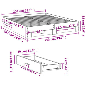 Giroletto con Cassetti Nero 200x200 cm in Legno Multistrato 3280357