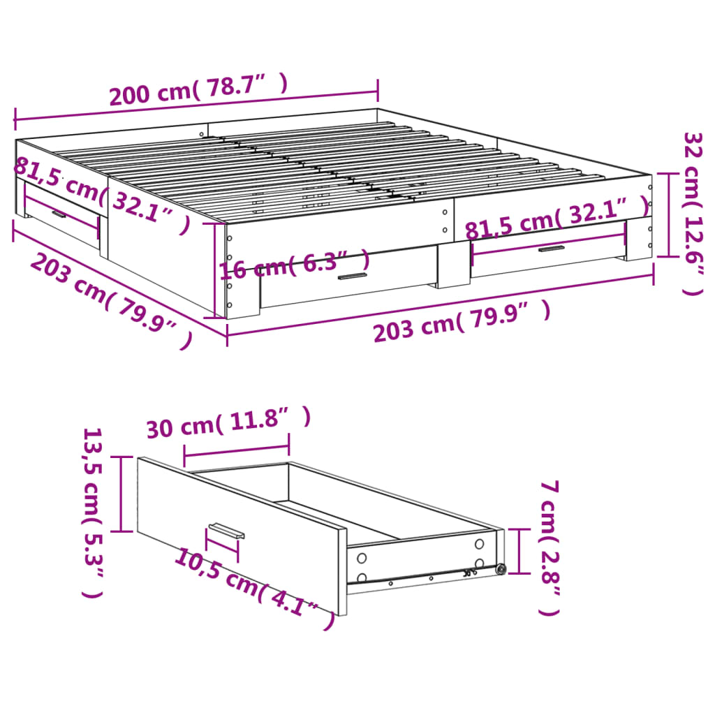 Giroletto Cassetti Rovere Sonoma 200x200 cm Legno Multistrato 3280358