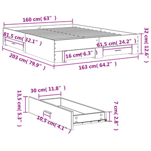 Giroletto Cassetti Grigio Cemento 160x200 cm Legno Multistrato 3280373