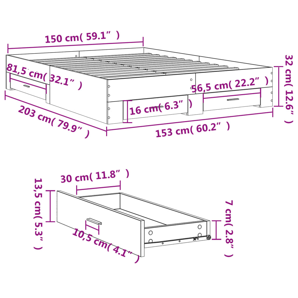 Giroletto Cassetti Grigio Cemento 150x200 cm Legno Multistrato 3280380