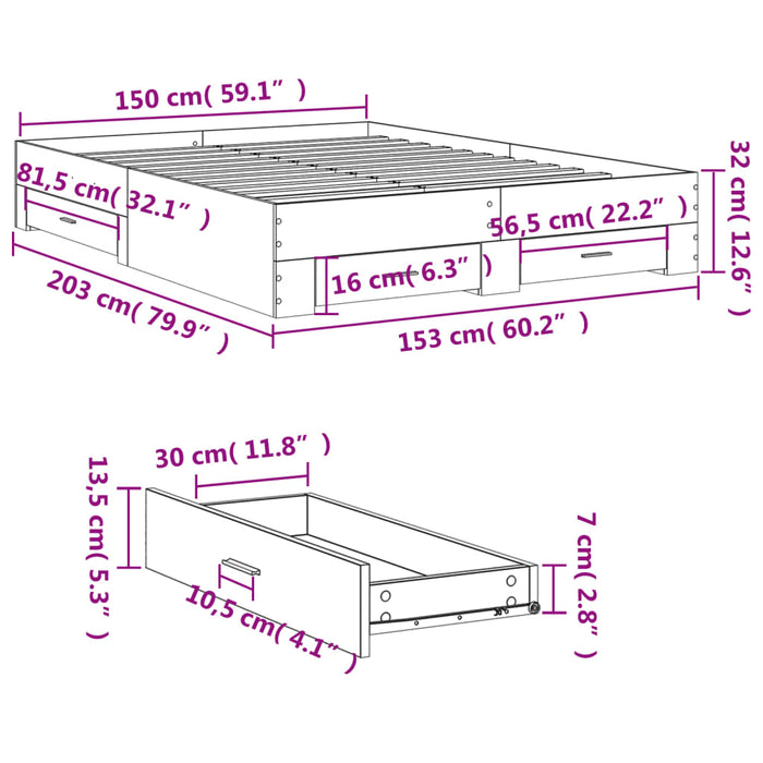 Giroletto con Cassetti Rovere Fumo 150x200 cm Legno Multistrato 3280381